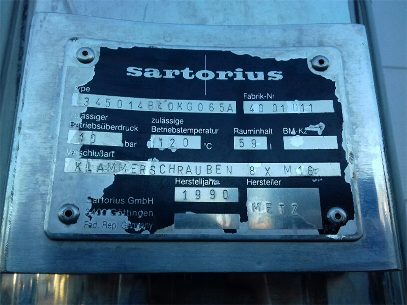 Used filter 59L stainless steel Sartorius 4001011